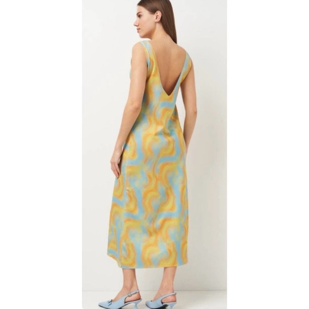 Zara Psychedelic Swirl Slip Midi Dress Blue Yellow Size Small